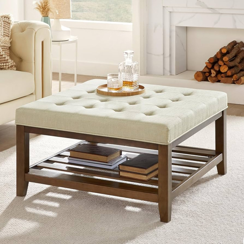 BFD -Tier Ottoman Coffee Table with Storage, Large Linen Square