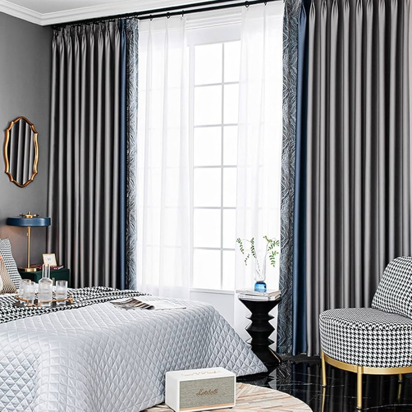 Blackout Curtains,Faux Silk Effect Modern Curtains with Top