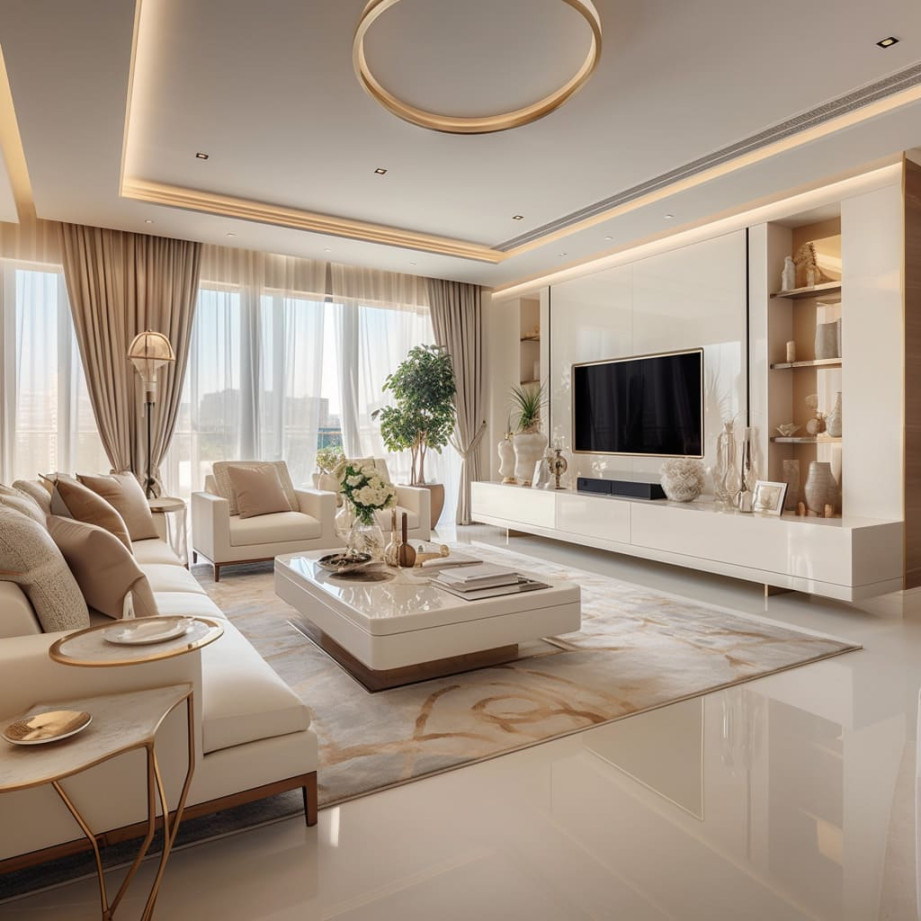 Cream Elegance: Modern Luxury in Living Room Design  FH