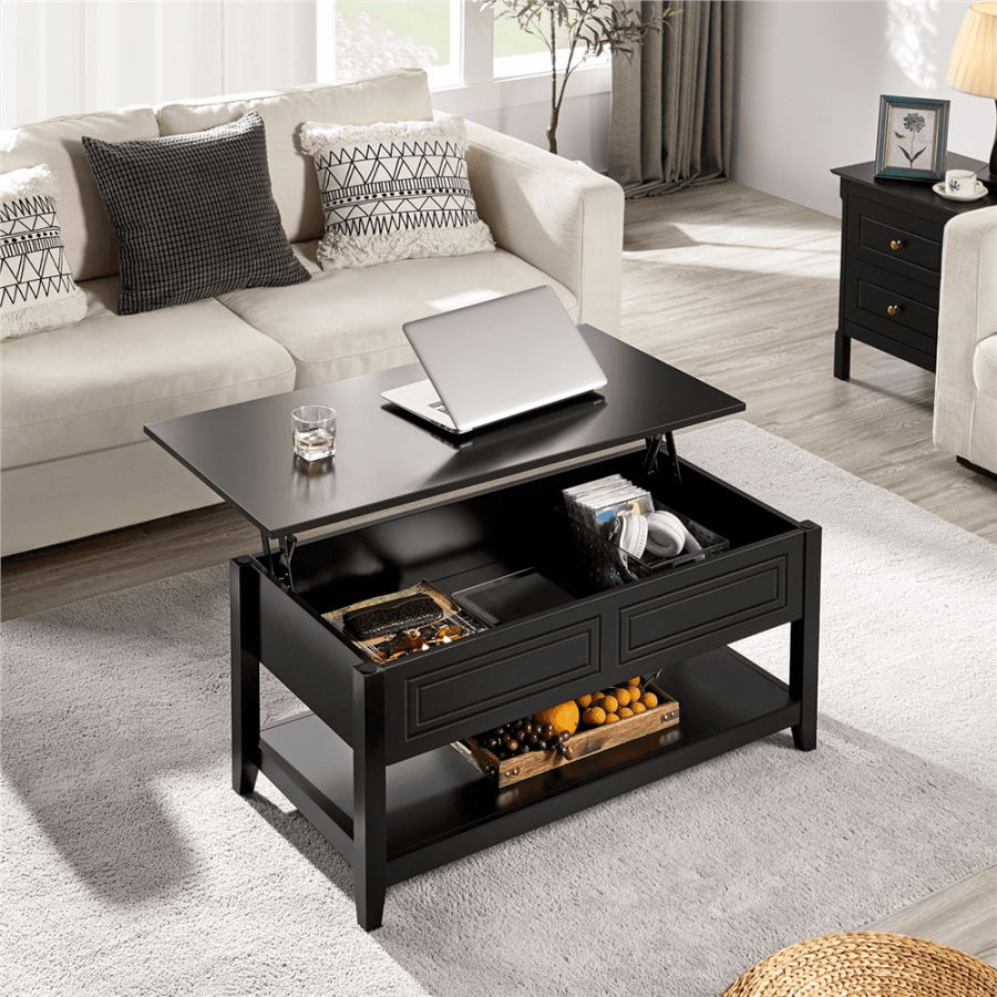 Easyfashion Black Wooden Coffee Table with Hidden Singapore  Ubuy