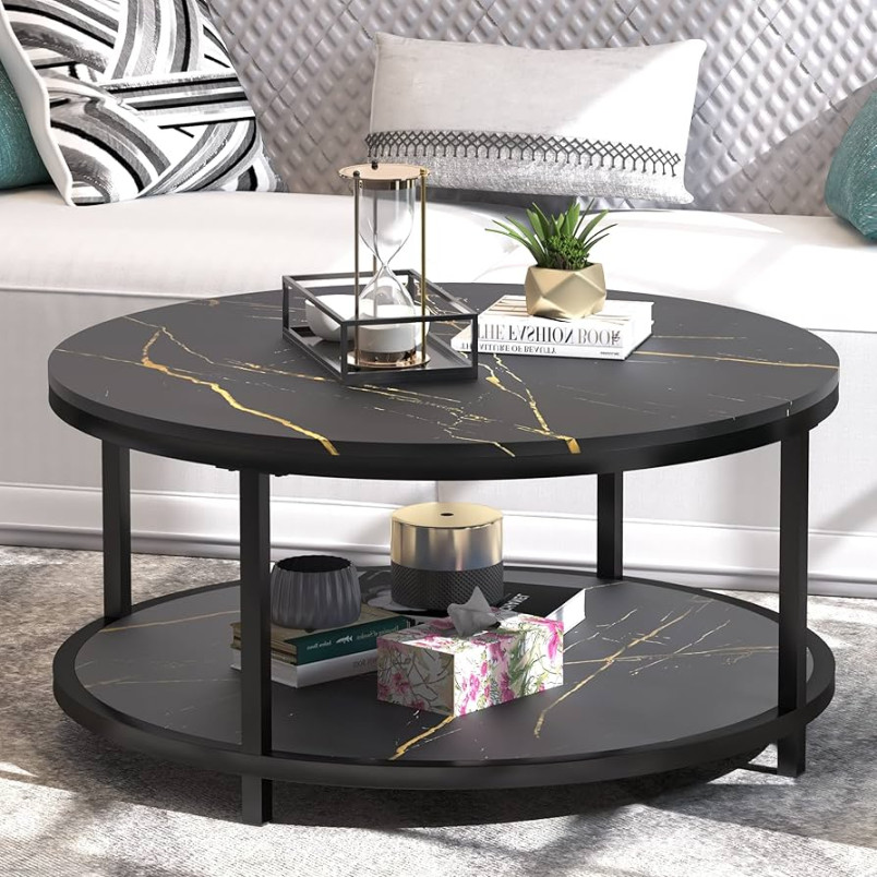 EdMaxwell Round Coffee Table Black Coffee Tables for Living Room