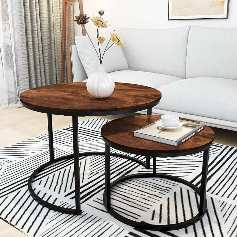 HOMERECOMMEND Round Coffee Table Set of  Modern Nesting Side End