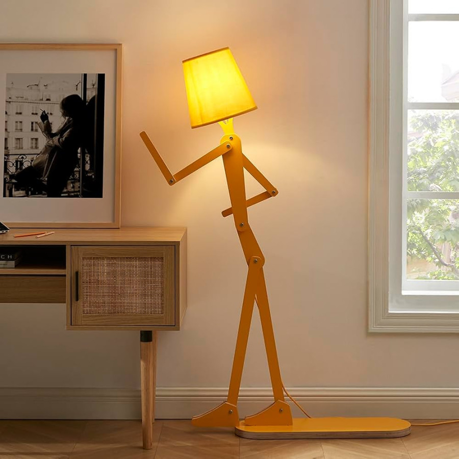 HROOME Cool Mini Wood Floor Lamp for Living Room Bedroom Farmhouse - Corner  Decorative Reading Standing Light Creative Swing Arm Arc Design Gift for