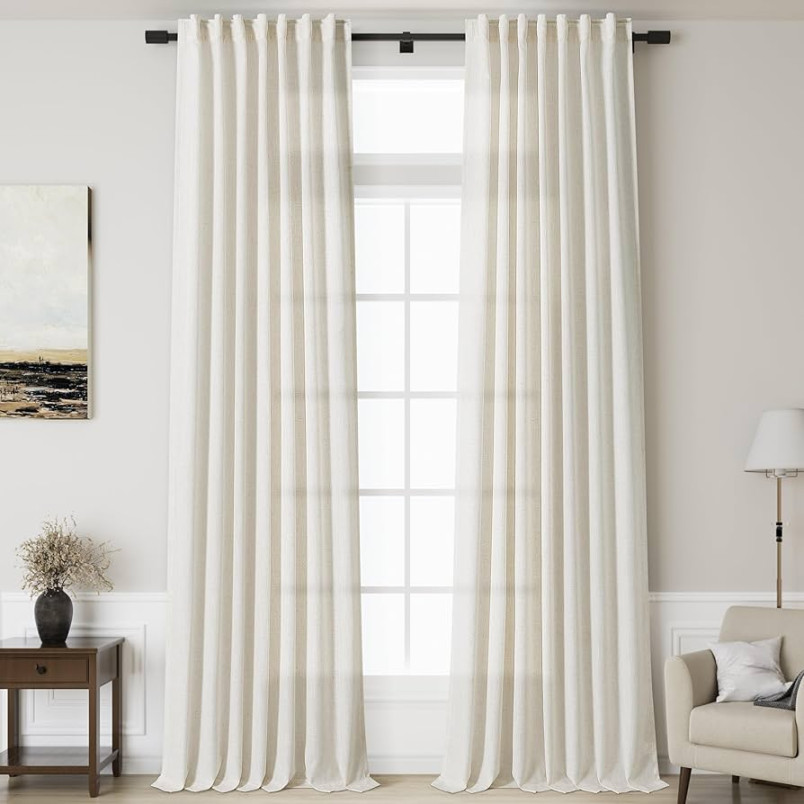 Linen Cream Curtains  inch Extra Long for Living Room Back Tab