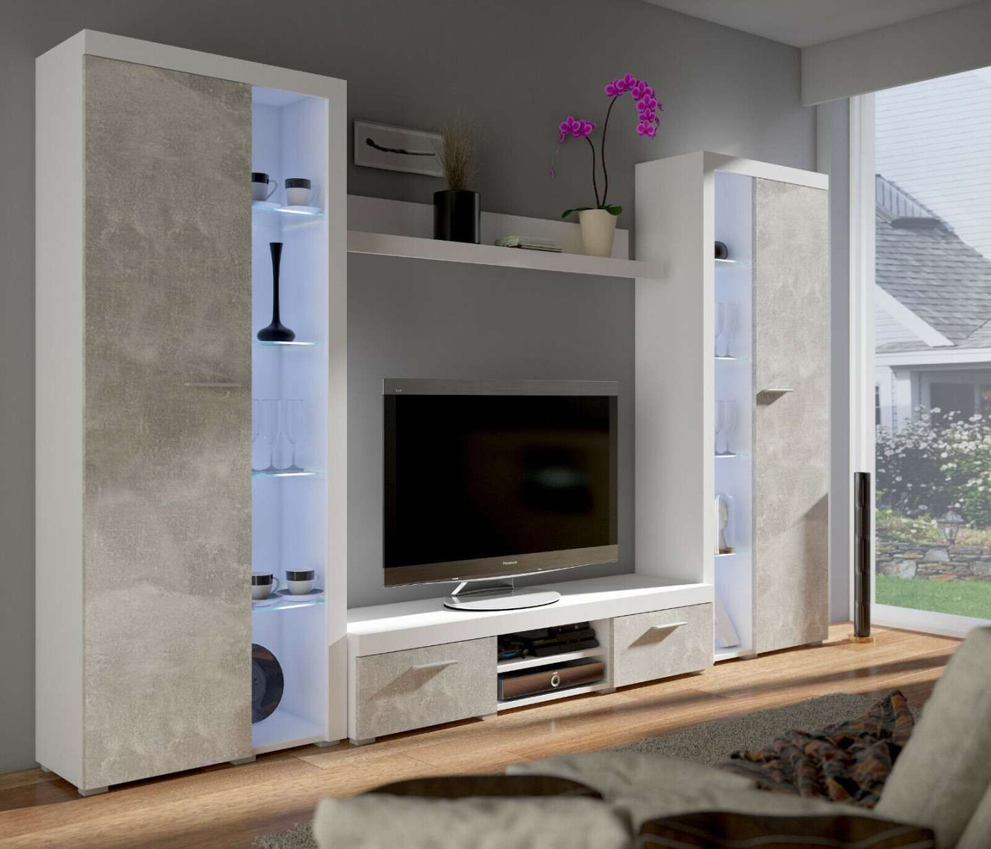 Living Room Furniture Modern Set TV Unit Entertainment Wall