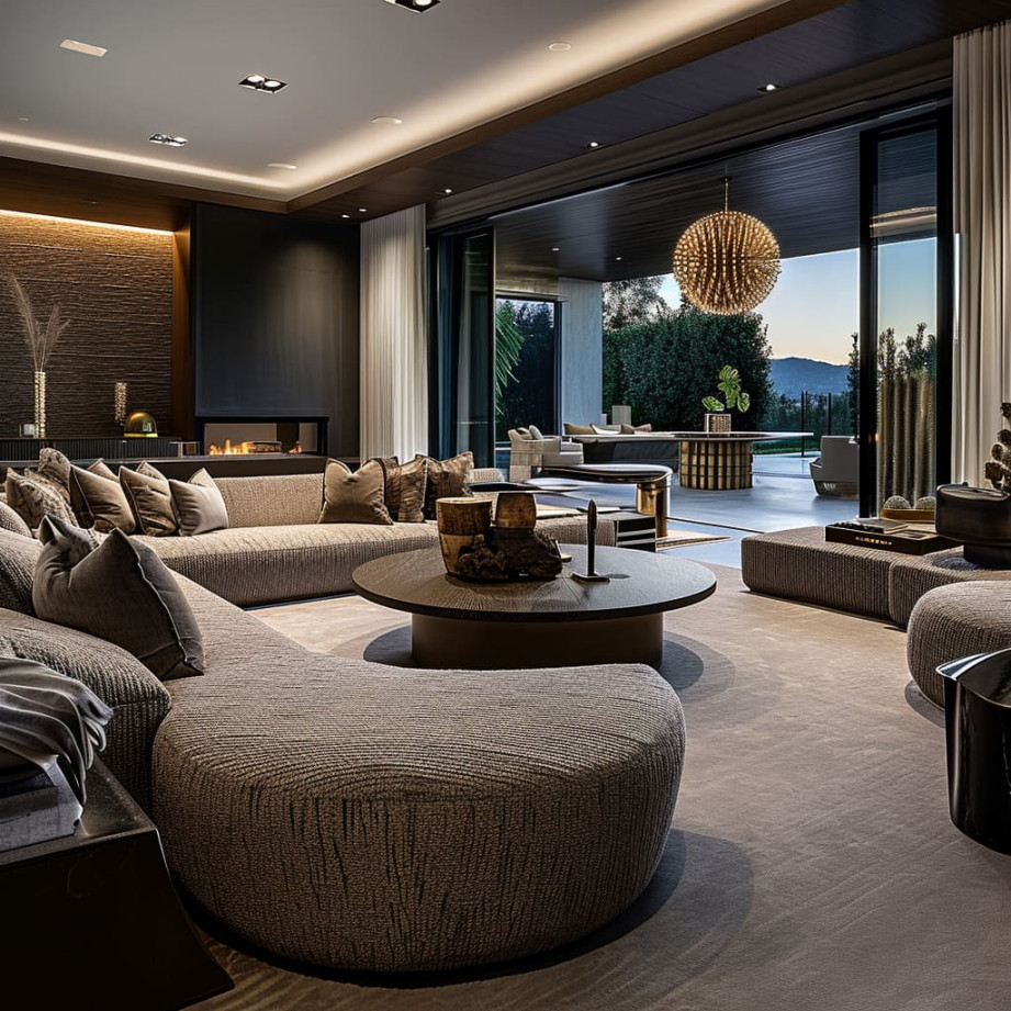 Luxury Modern Living Room Design with Fabrics & Materials