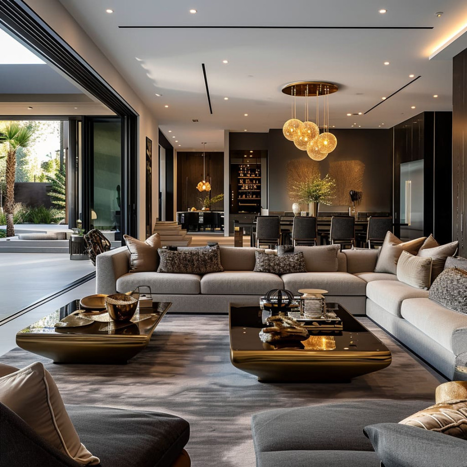 Luxury Modern Living Room Design with Fabrics & Materials