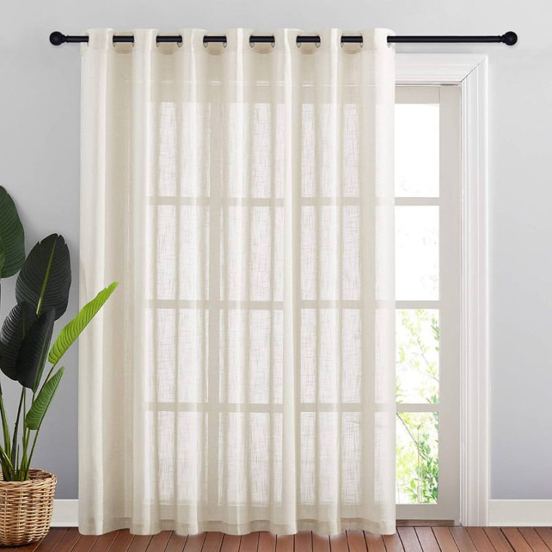 NICETOWN Linen Textured Sheer Curtains - Extra Wide Grommet Semi Voile  Curtain Panel Window Treatment Drape for Living Room/Bedroom/Patio, Beige,