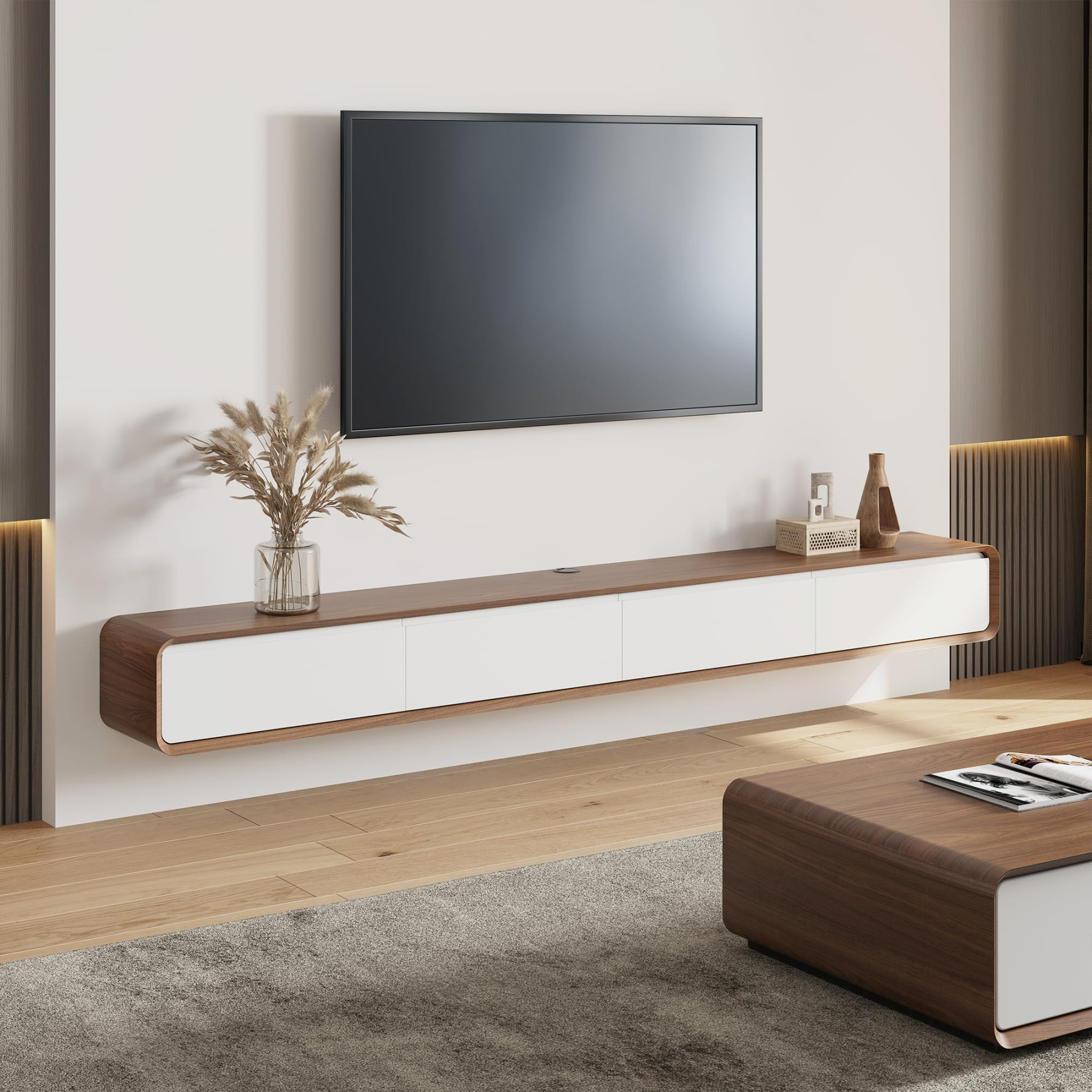 POVISON TV Cabinet Hanging White TV Lowboard for Living Room TV