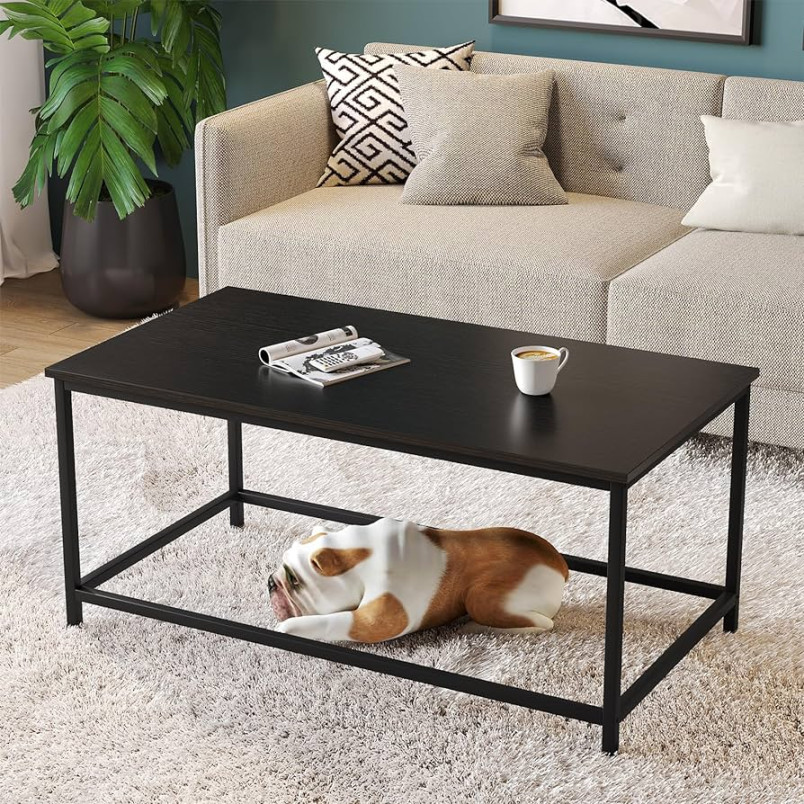 SAYGOER Black Coffee Table Simple Modern Rectangular Center Table