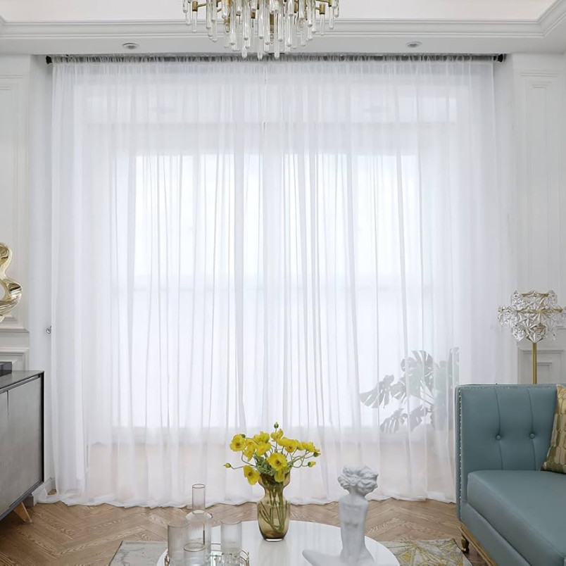 Sheer White Curtains  Inches Long Window White Sheer Curtain