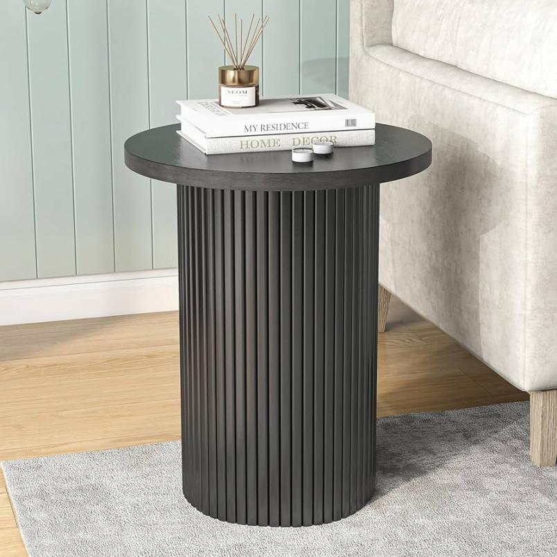 THKSHOUZ Black Side Tables Living Room, Modern Drum End Table,