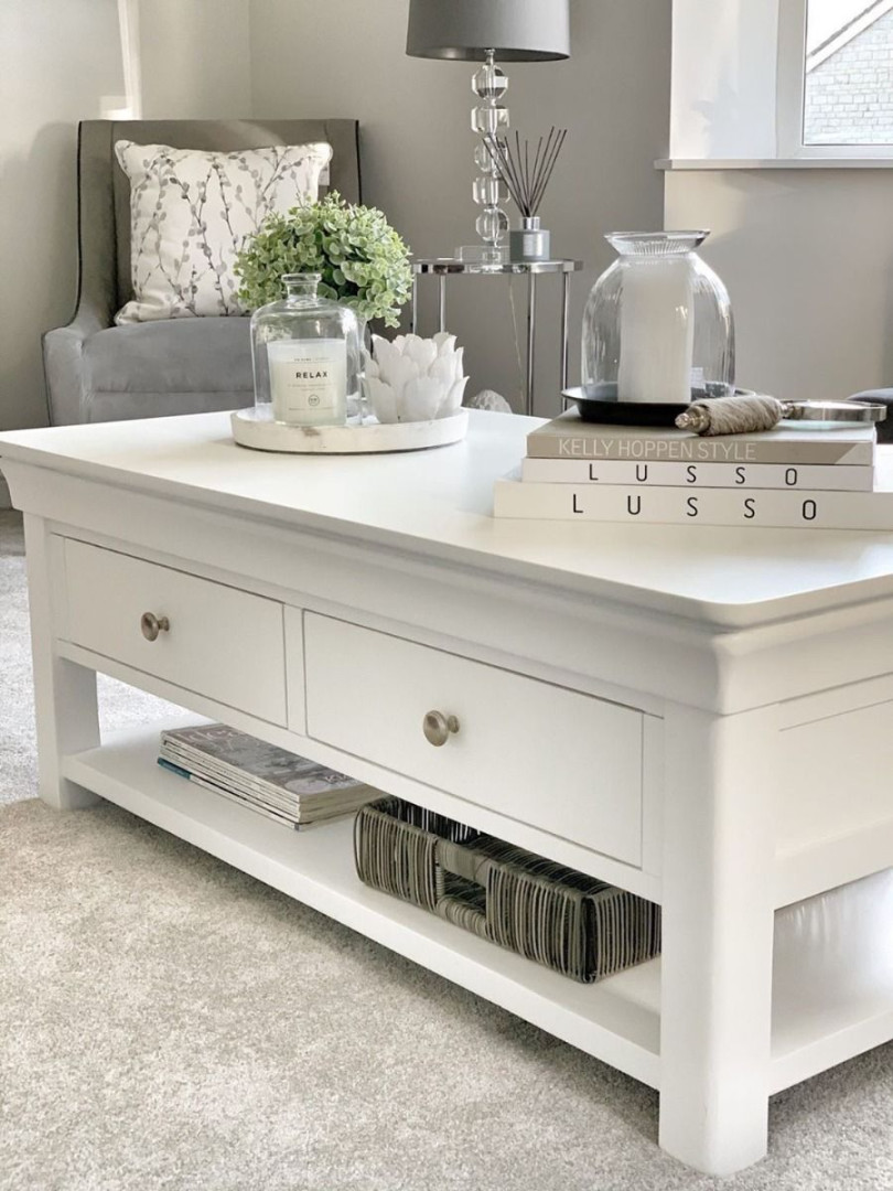 Toulouse White Painted Large Coffee Table  Drawers with Shelf