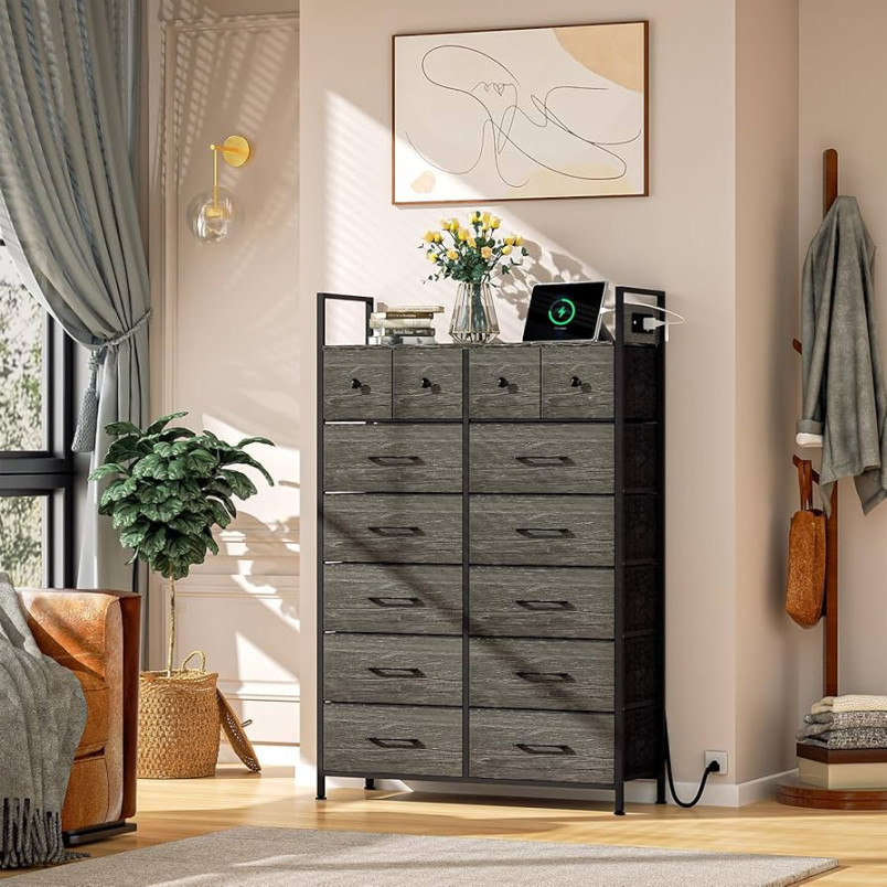 WASAGUN  Fabric Drawer Dresser, Tall Dresser for Bedroom with